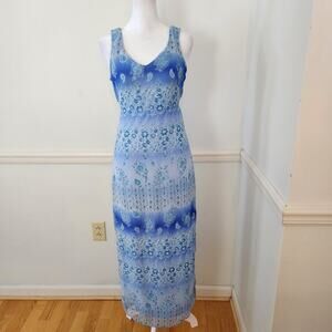 Vtg 90s Y2K All That Jazz Dress Size 5/6 Juniors Maxi Blue Tie Back Fairy Floral